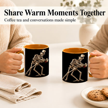 #pl[11oz|Orange] Dancing Skeleton Coffee Mug, Gothic Romance Mug, Ceramic Cup