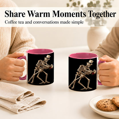 #pl[11oz|Pink] Dancing Skeleton Coffee Mug, Gothic Romance Mug, Ceramic Cup