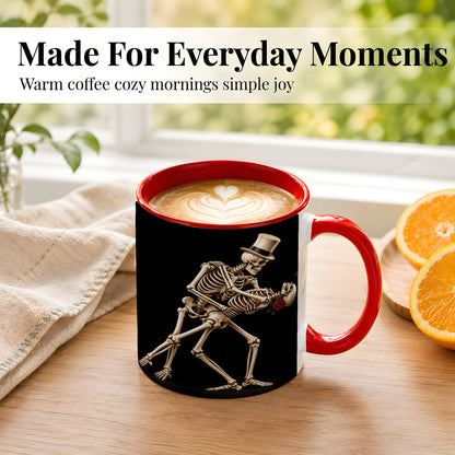 #pl[11oz|Red] Dancing Skeleton Coffee Mug, Gothic Romance Mug, Ceramic Cup