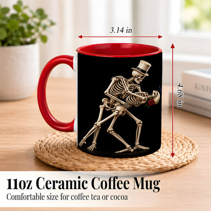 #pl[11oz|Red] Dancing Skeleton Coffee Mug, Gothic Romance Mug, Ceramic Cup