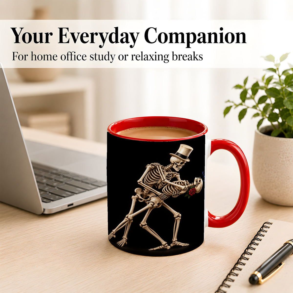 #pl[11oz|Red] Dancing Skeleton Coffee Mug, Gothic Romance Mug, Ceramic Cup