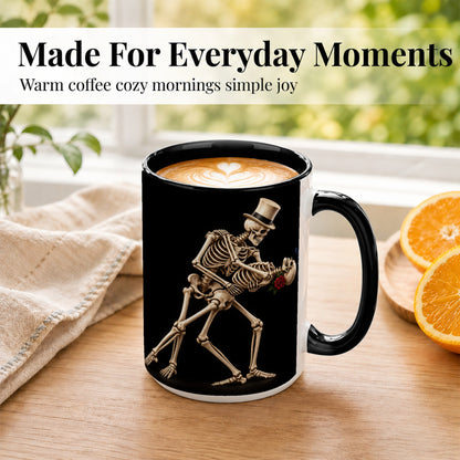 #pl[15oz|Black] Dancing Skeleton Coffee Mug, Gothic Romance Mug, Ceramic Cup