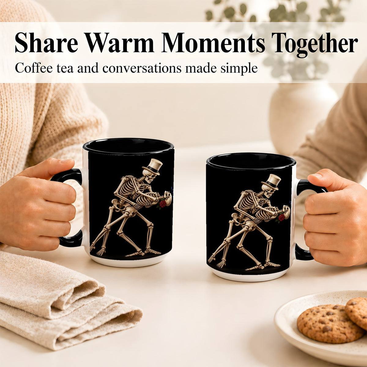 #pl[15oz|Black] Dancing Skeleton Coffee Mug, Gothic Romance Mug, Ceramic Cup