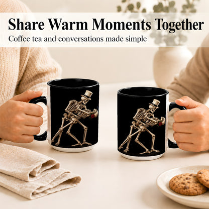 #pl[15oz|Black] Dancing Skeleton Coffee Mug, Gothic Romance Mug, Ceramic Cup