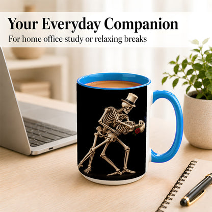#pl[15oz|Blue] Dancing Skeleton Coffee Mug, Gothic Romance Mug, Ceramic Cup