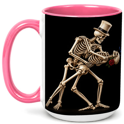 #pl[15oz|Pink] Dancing Skeleton Coffee Mug, Gothic Romance Mug, Ceramic Cup