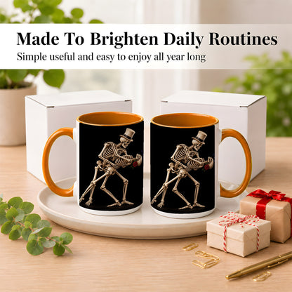 #pl[15oz|Orange] Dancing Skeleton Coffee Mug, Gothic Romance Mug, Ceramic Cup