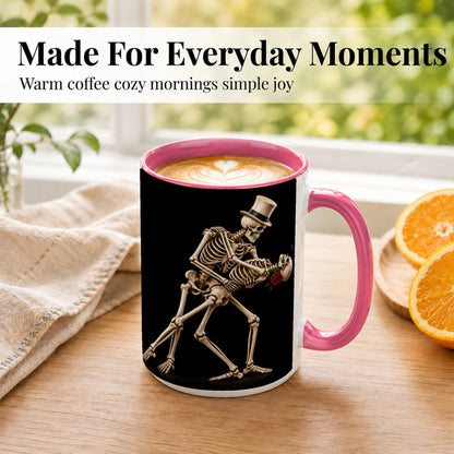 #pl[15oz|Pink] Dancing Skeleton Coffee Mug, Gothic Romance Mug, Ceramic Cup