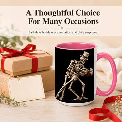 #pl[15oz|Pink] Dancing Skeleton Coffee Mug, Gothic Romance Mug, Ceramic Cup