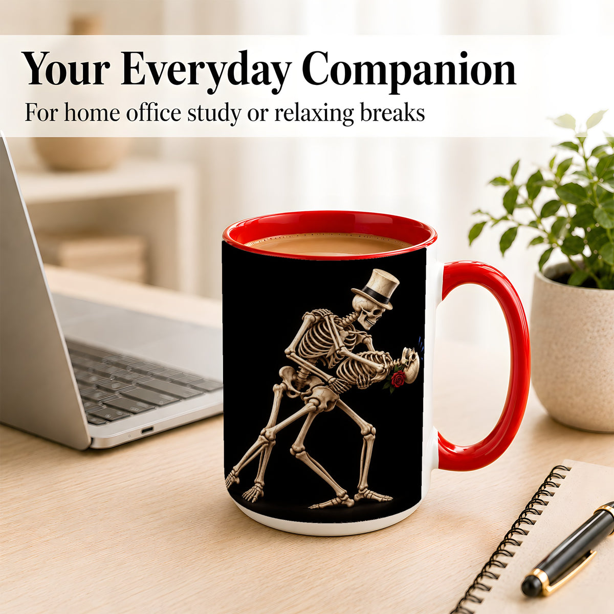 #pl[15oz|Red] Dancing Skeleton Coffee Mug, Gothic Romance Mug, Ceramic Cup