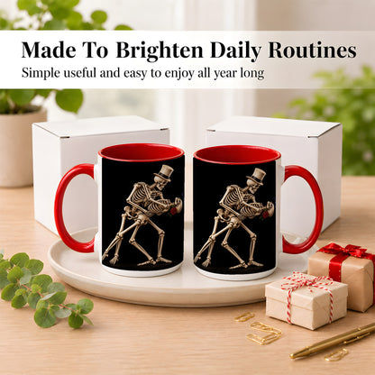 #pl[15oz|Red] Dancing Skeleton Coffee Mug, Gothic Romance Mug, Ceramic Cup