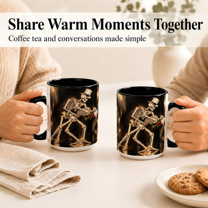 #pl[15oz|Black] Skeleton Dance Coffee Mug, Golden Gothic Romance Mug, Ceramic Cup
