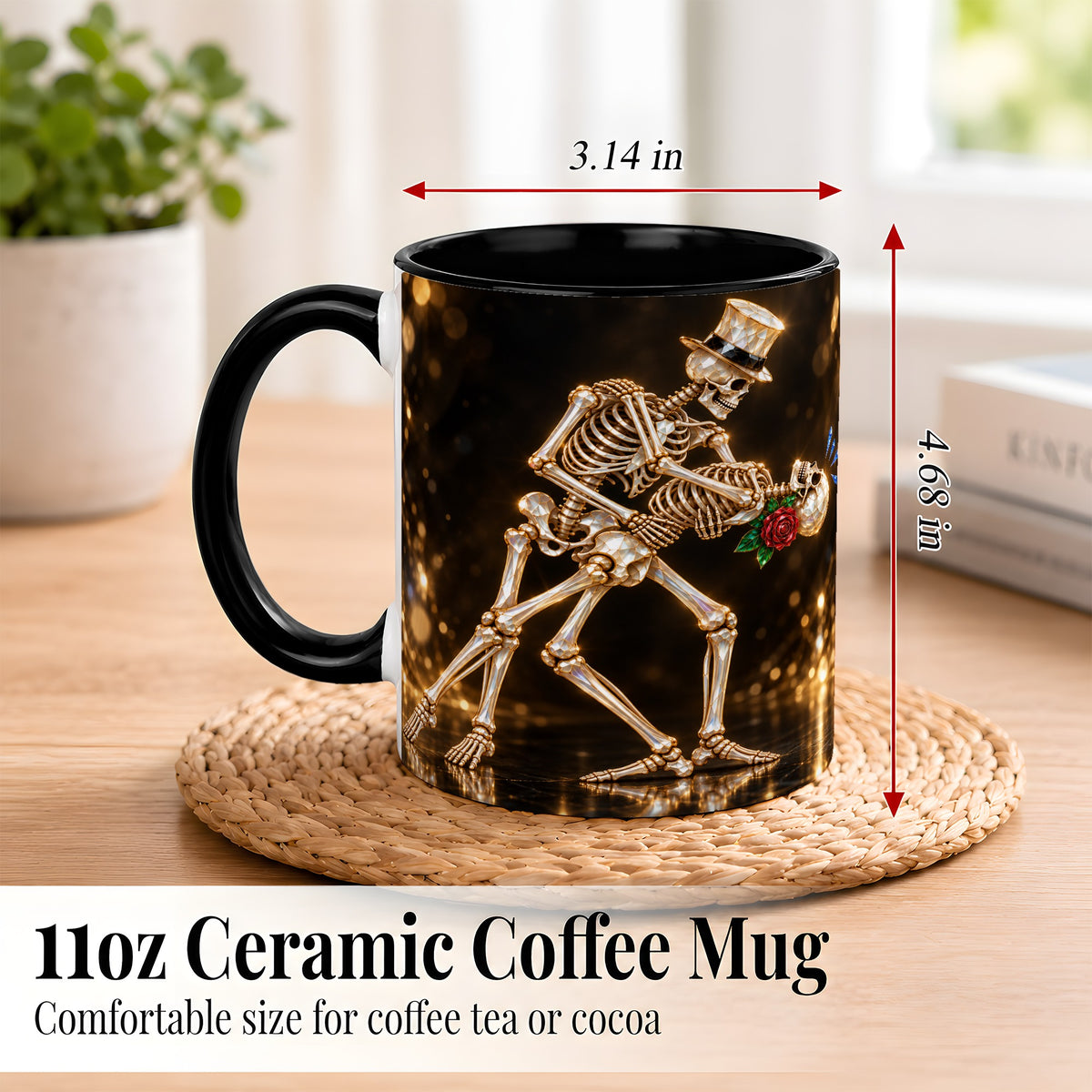 #pl[11oz|Black] Skeleton Couple Coffee Mug, Sparkling Gothic Mug, Ceramic Cup