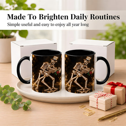 #pl[11oz|Black] Skeleton Couple Coffee Mug, Sparkling Gothic Mug, Ceramic Cup