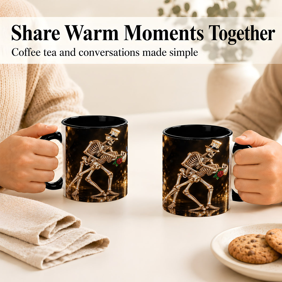 #pl[11oz|Black] Skeleton Couple Coffee Mug, Sparkling Gothic Mug, Ceramic Cup