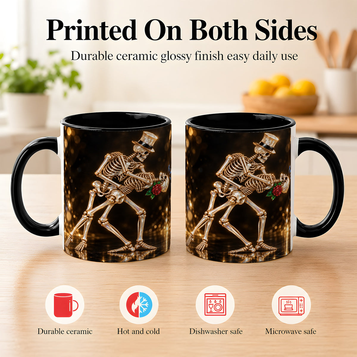 #pl[11oz|Black] Skeleton Couple Coffee Mug, Sparkling Gothic Mug, Ceramic Cup