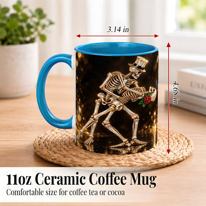 #pl[11oz|Blue] Skeleton Couple Coffee Mug, Sparkling Gothic Mug, Ceramic Cup