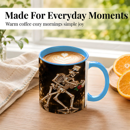 #pl[11oz|Blue] Skeleton Couple Coffee Mug, Sparkling Gothic Mug, Ceramic Cup