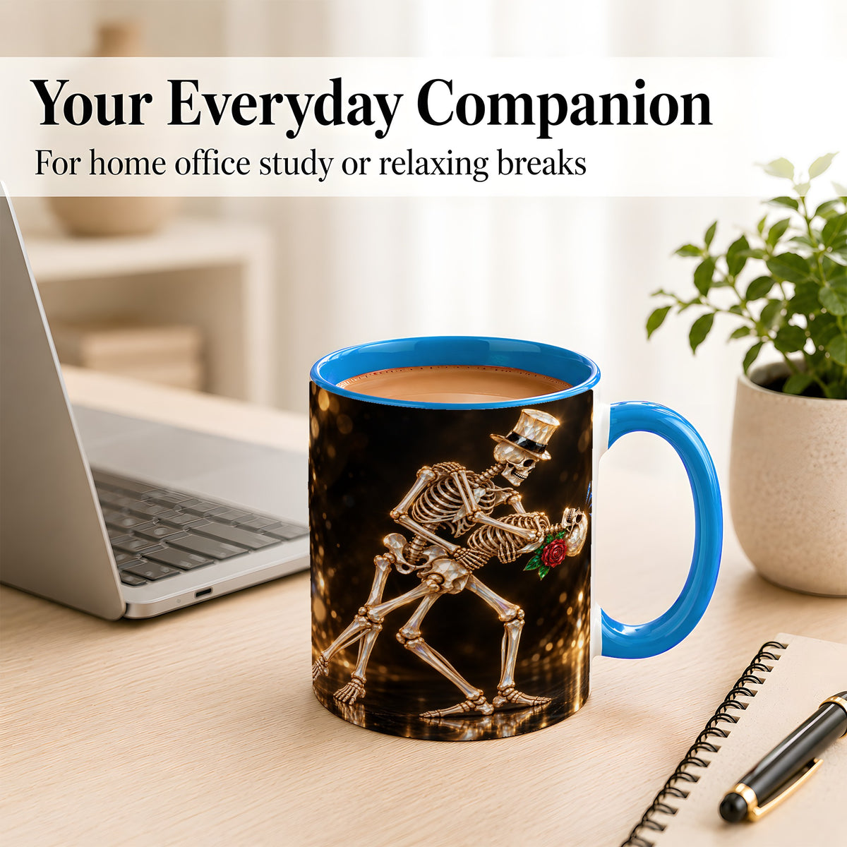 #pl[11oz|Blue] Skeleton Couple Coffee Mug, Sparkling Gothic Mug, Ceramic Cup