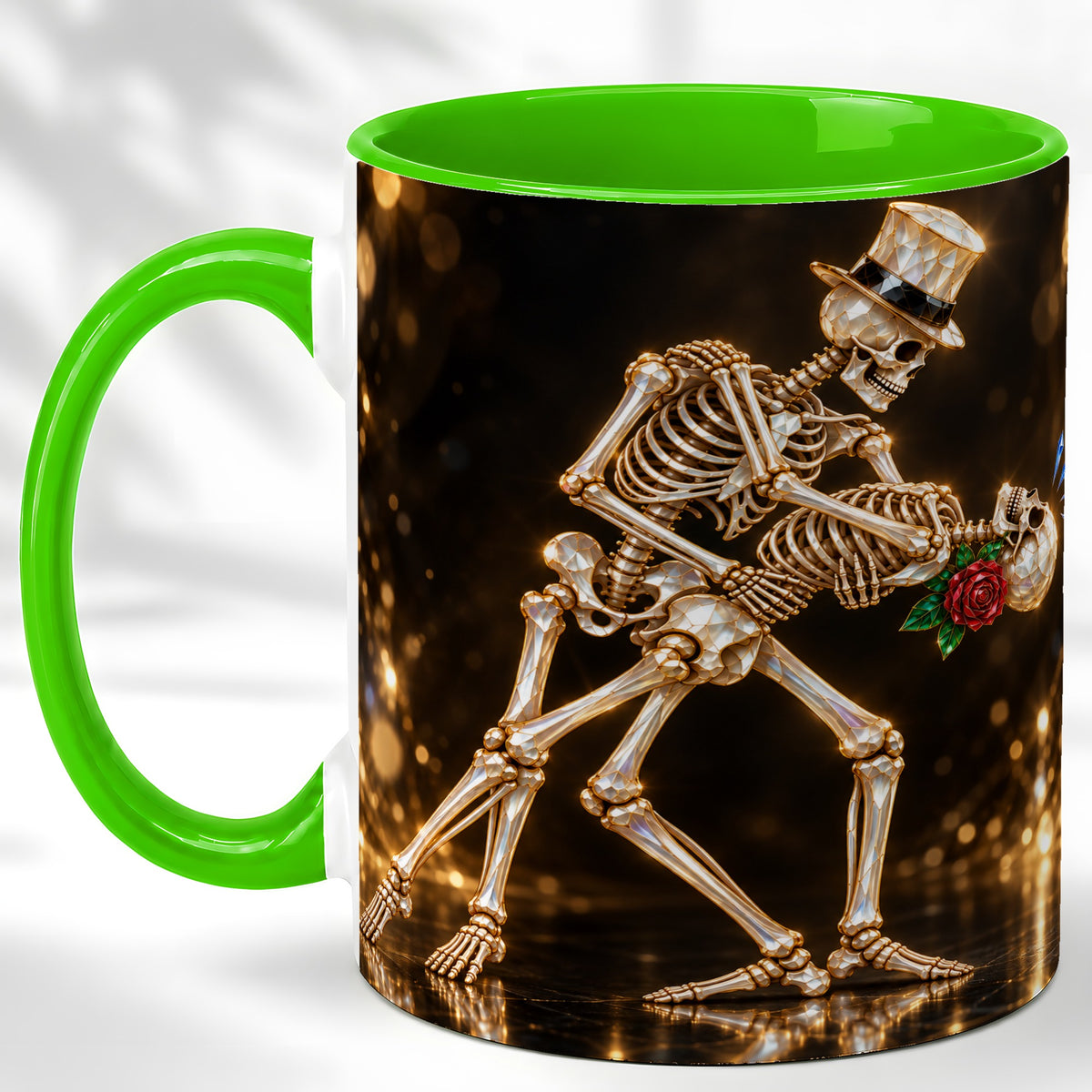 #pl[11oz|Green] Skeleton Couple Coffee Mug, Sparkling Gothic Mug, Ceramic Cup