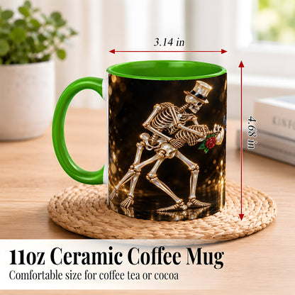 #pl[11oz|Green] Skeleton Couple Coffee Mug, Sparkling Gothic Mug, Ceramic Cup
