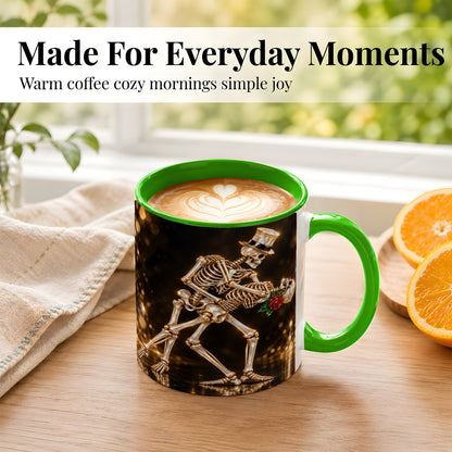 #pl[11oz|Green] Skeleton Couple Coffee Mug, Sparkling Gothic Mug, Ceramic Cup