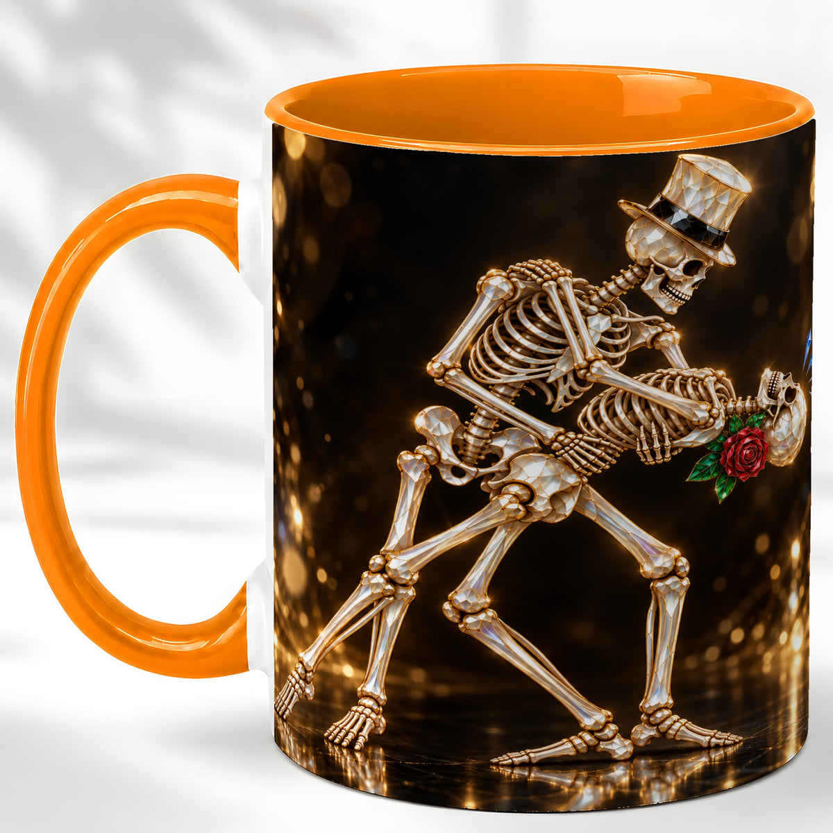 #pl[11oz|Orange] Skeleton Couple Coffee Mug, Sparkling Gothic Mug, Ceramic Cup