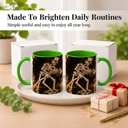 #pl[11oz|Green] Skeleton Couple Coffee Mug, Sparkling Gothic Mug, Ceramic Cup