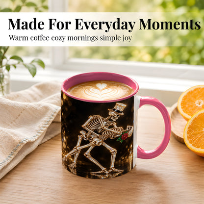 #pl[11oz|Pink] Skeleton Couple Coffee Mug, Sparkling Gothic Mug, Ceramic Cup