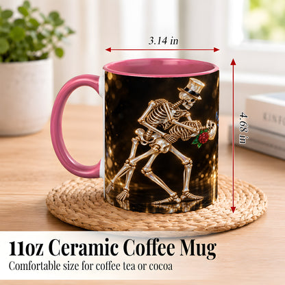 #pl[11oz|Pink] Skeleton Couple Coffee Mug, Sparkling Gothic Mug, Ceramic Cup