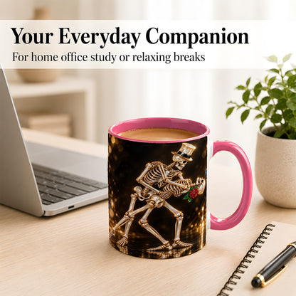 #pl[11oz|Pink] Skeleton Couple Coffee Mug, Sparkling Gothic Mug, Ceramic Cup