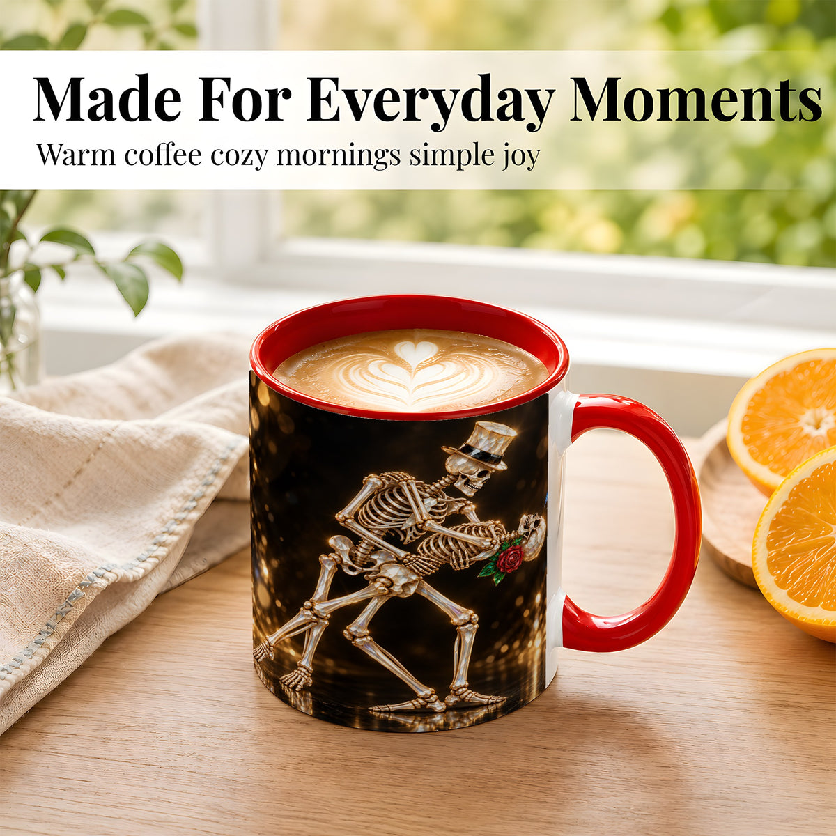 #pl[11oz|Red] Skeleton Couple Coffee Mug, Sparkling Gothic Mug, Ceramic Cup