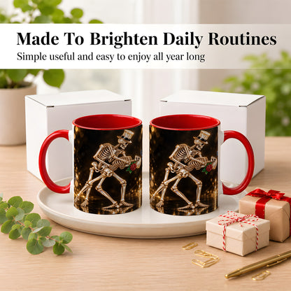 #pl[11oz|Red] Skeleton Couple Coffee Mug, Sparkling Gothic Mug, Ceramic Cup