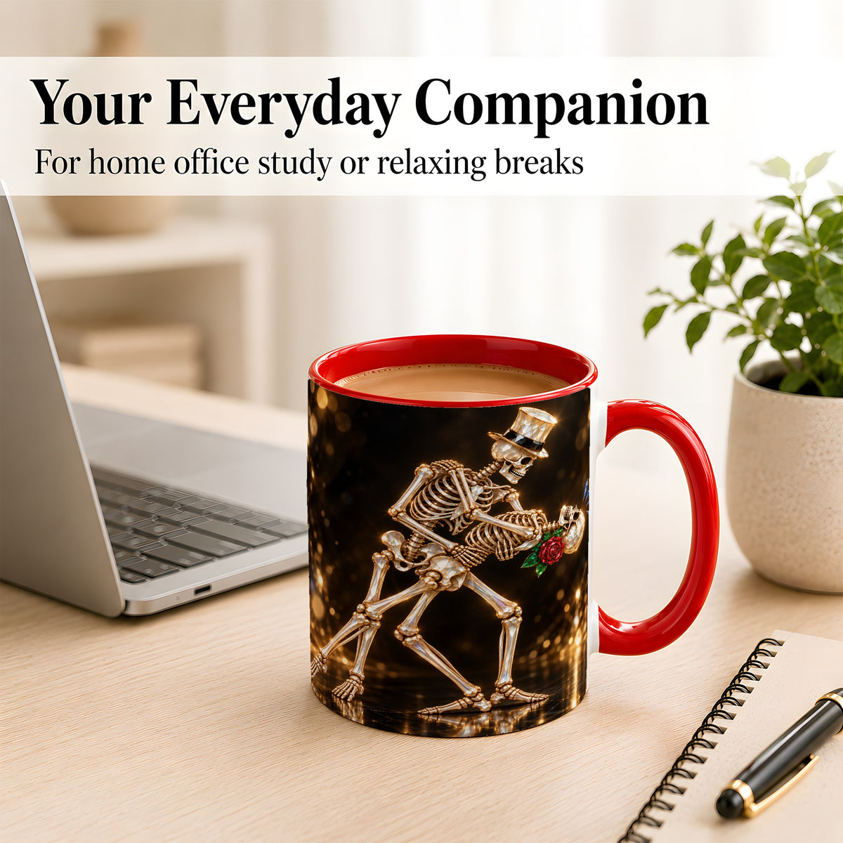 #pl[11oz|Red] Skeleton Couple Coffee Mug, Sparkling Gothic Mug, Ceramic Cup