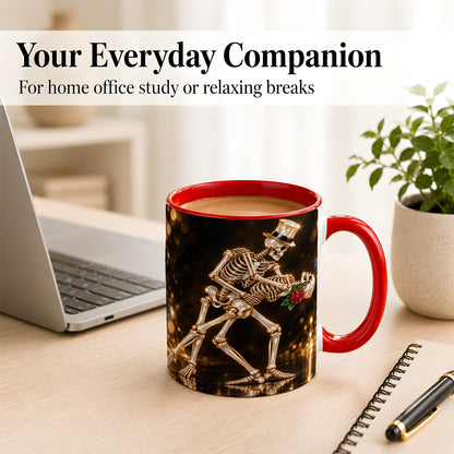 #pl[11oz|Red] Skeleton Couple Coffee Mug, Sparkling Gothic Mug, Ceramic Cup