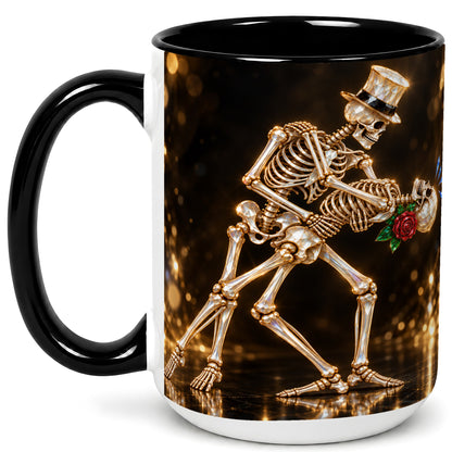 #pl[15oz|Black] Skeleton Couple Coffee Mug, Sparkling Gothic Mug, Ceramic Cup