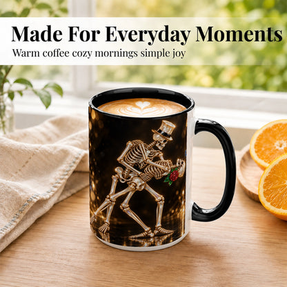 #pl[15oz|Black] Skeleton Couple Coffee Mug, Sparkling Gothic Mug, Ceramic Cup
