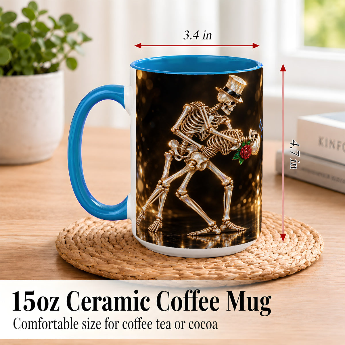 #pl[15oz|Blue] Skeleton Couple Coffee Mug, Sparkling Gothic Mug, Ceramic Cup