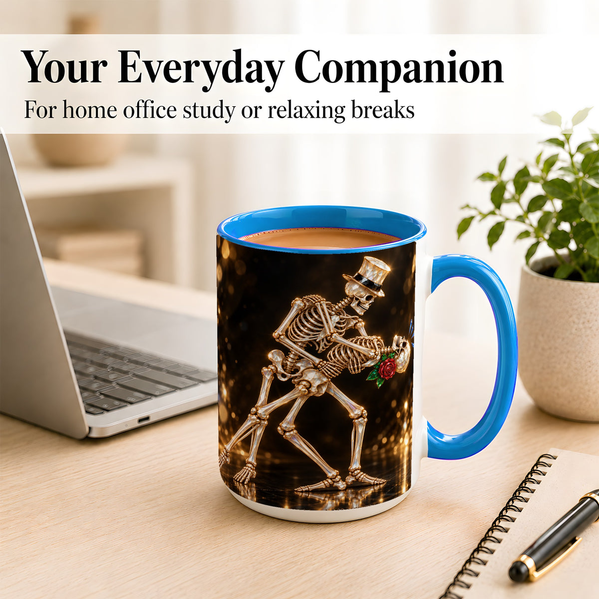 #pl[15oz|Blue] Skeleton Couple Coffee Mug, Sparkling Gothic Mug, Ceramic Cup