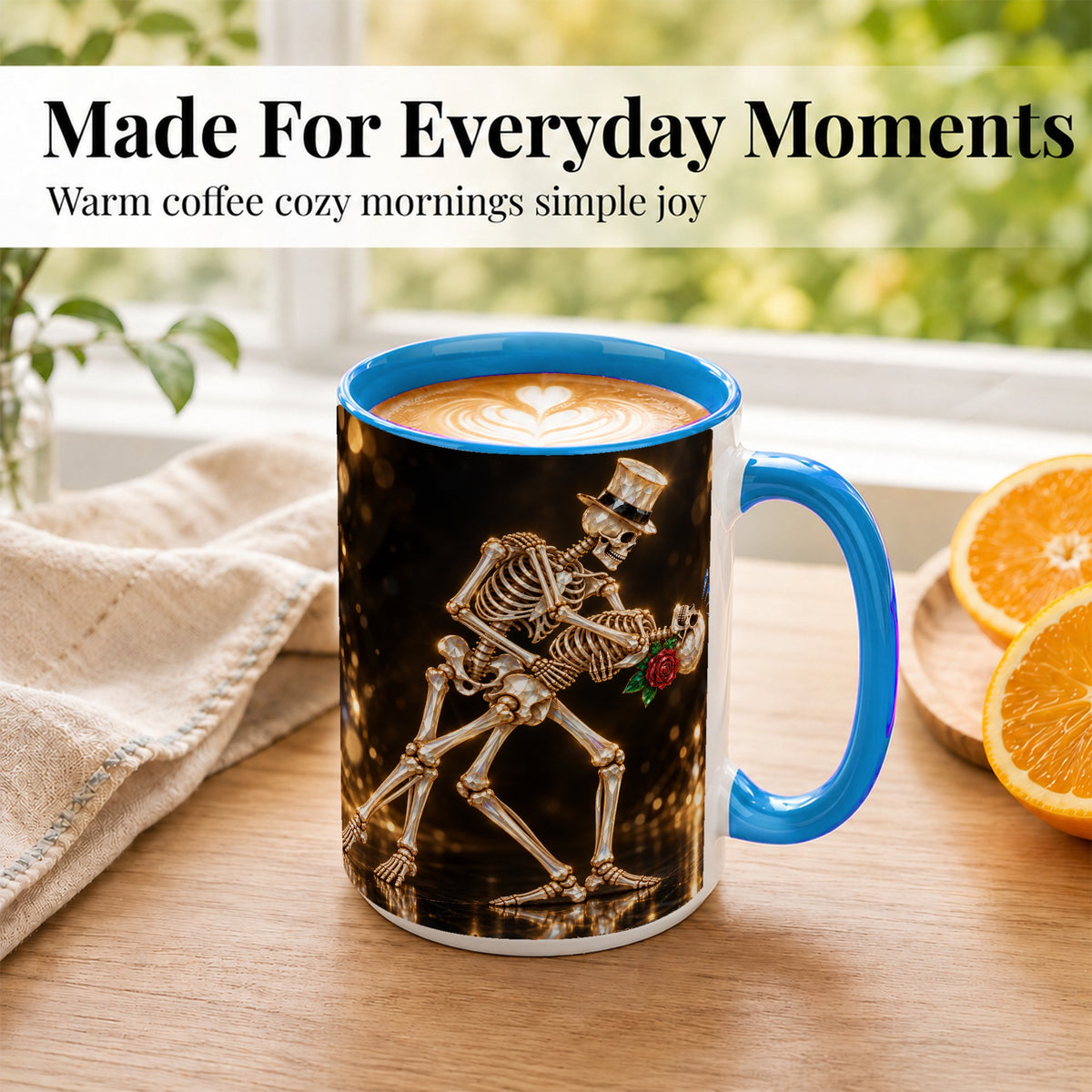 #pl[15oz|Blue] Skeleton Couple Coffee Mug, Sparkling Gothic Mug, Ceramic Cup