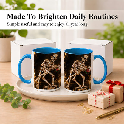 #pl[15oz|Blue] Skeleton Couple Coffee Mug, Sparkling Gothic Mug, Ceramic Cup
