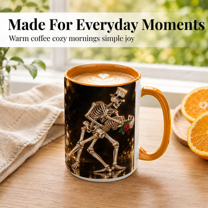 #pl[15oz|Orange] Skeleton Couple Coffee Mug, Sparkling Gothic Mug, Ceramic Cup