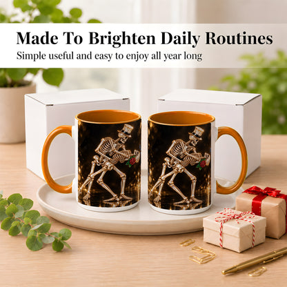 #pl[15oz|Orange] Skeleton Couple Coffee Mug, Sparkling Gothic Mug, Ceramic Cup