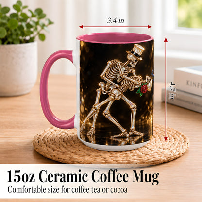 #pl[15oz|Pink] Skeleton Couple Coffee Mug, Sparkling Gothic Mug, Ceramic Cup