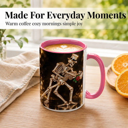 #pl[15oz|Pink] Skeleton Couple Coffee Mug, Sparkling Gothic Mug, Ceramic Cup