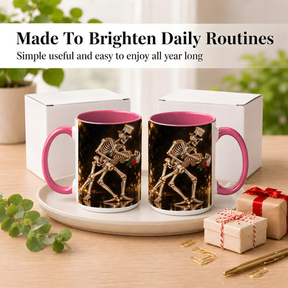 #pl[15oz|Pink] Skeleton Couple Coffee Mug, Sparkling Gothic Mug, Ceramic Cup