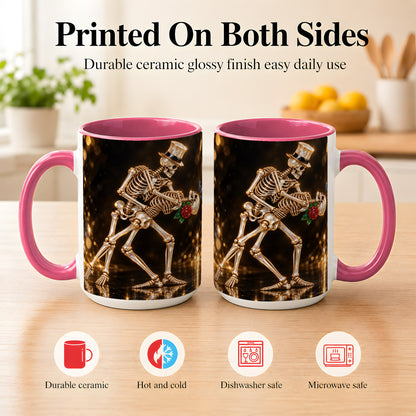 #pl[15oz|Pink] Skeleton Couple Coffee Mug, Sparkling Gothic Mug, Ceramic Cup