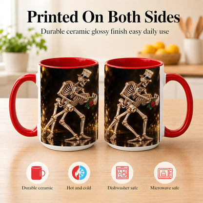 #pl[15oz|Red] Skeleton Couple Coffee Mug, Sparkling Gothic Mug, Ceramic Cup