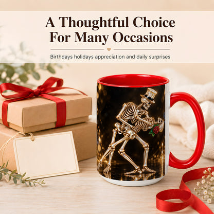 #pl[15oz|Red] Skeleton Couple Coffee Mug, Sparkling Gothic Mug, Ceramic Cup