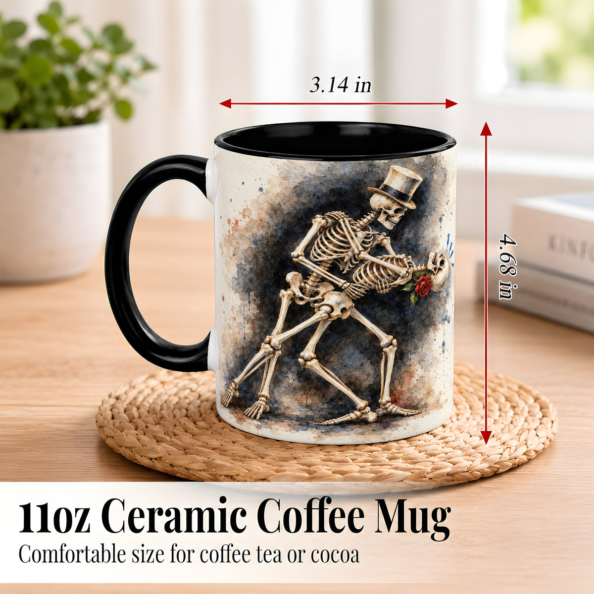 #pl[11oz|Black] Dancing Skeleton Coffee Mug, Gothic Romance Mug, Ceramic Cup